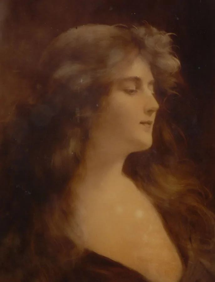 Crystoleum, portrait of a maiden circa 1890