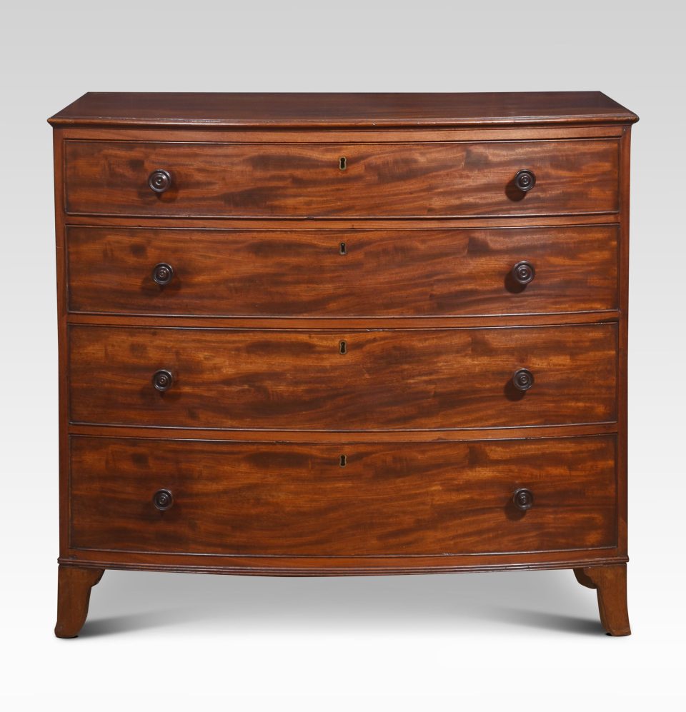 Regency mahogany bow front chest of draws