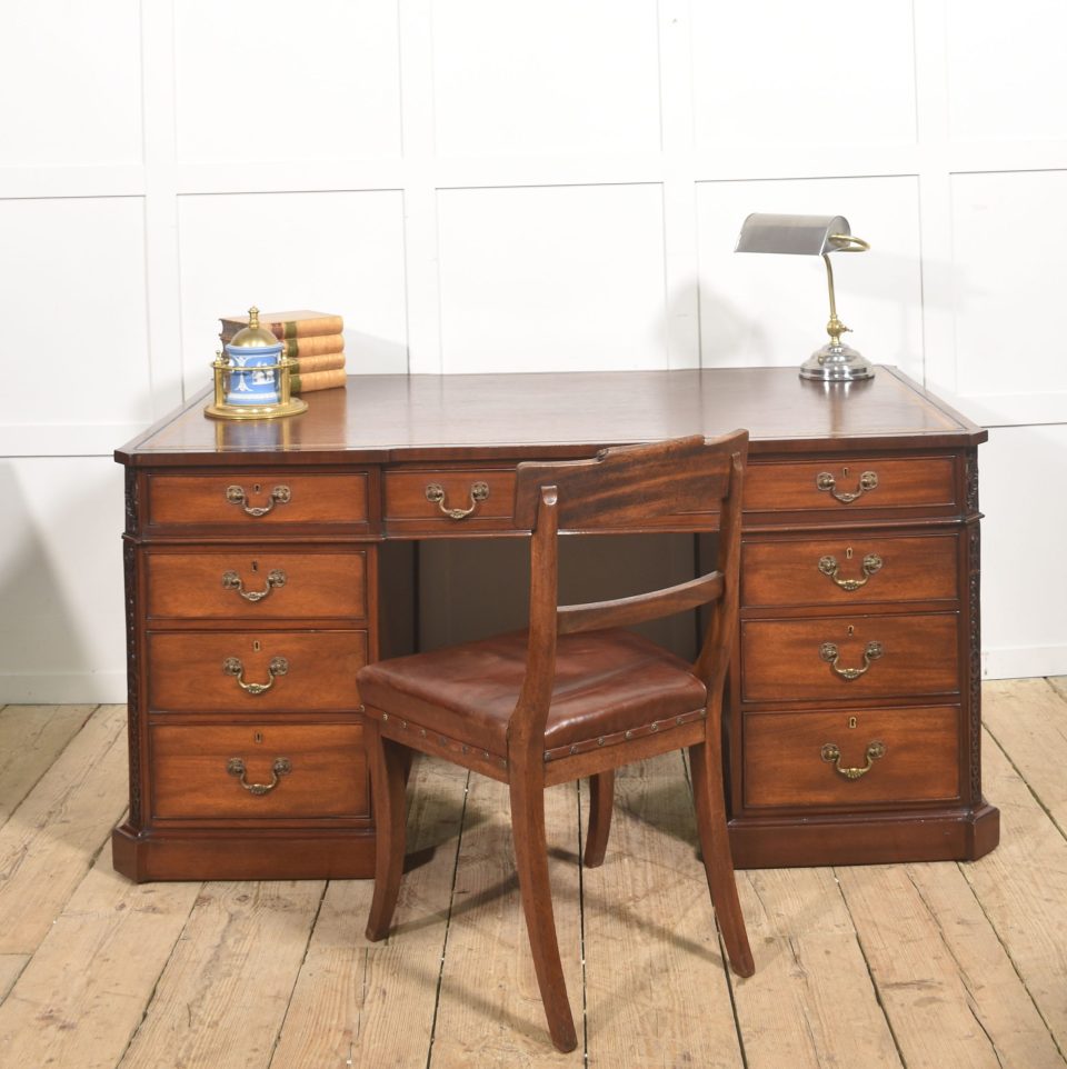 Mahogany Partner’s Pedestal Desk with Tooled Leather Top
