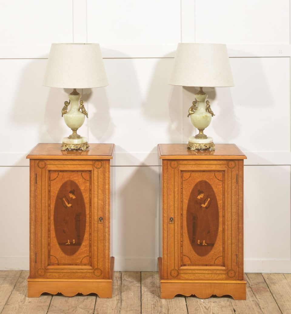 Pair of Neo-Classical Revival Marquetry Bedside Cabinets