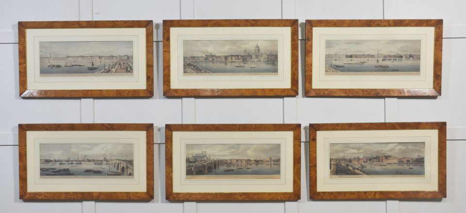 Set of Six Framed Coloured Prints Of Views of the River Thames