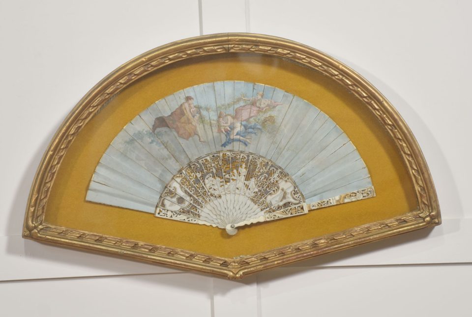 Framed Nineteenth-Century Hand-Painted Decorative Fan