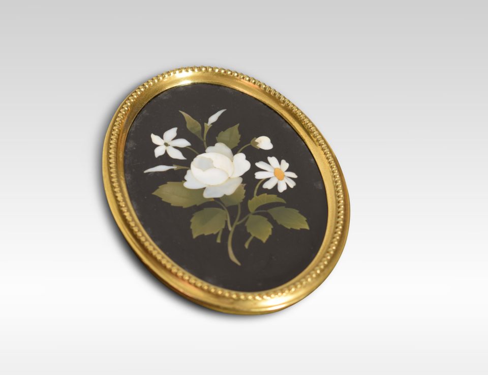 Brass framed oval pietra dura plaque