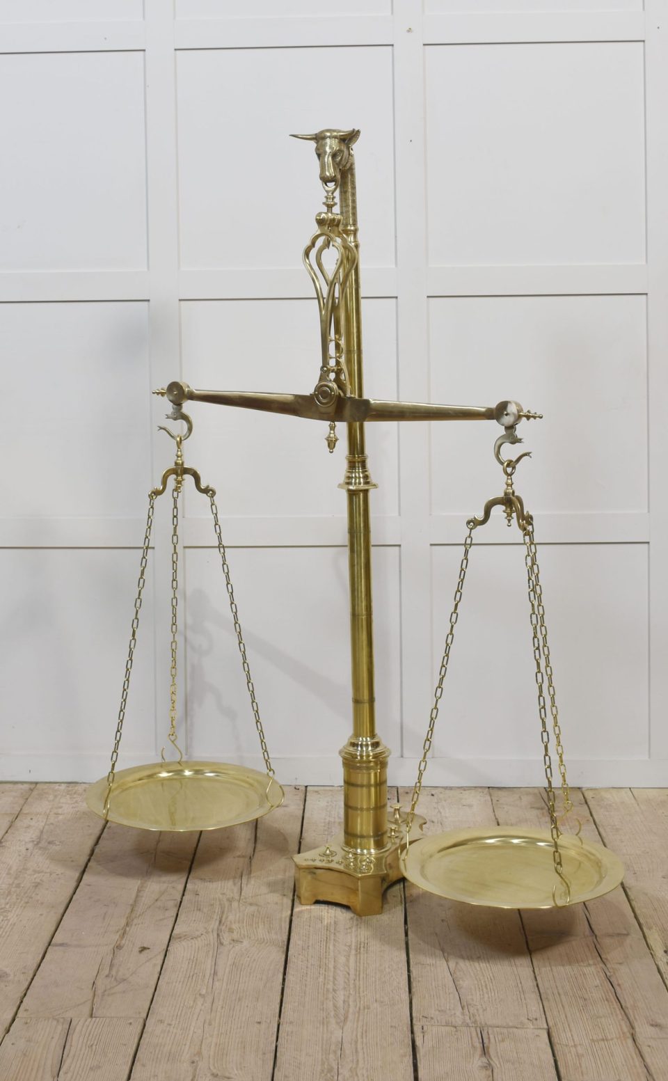 Monumental floor standing brass Butcher scale