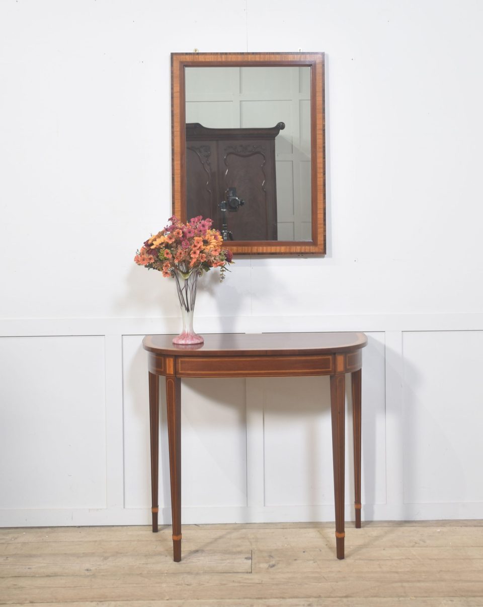 Inlaid Mahogany Console Table with Matching Wall Mirror