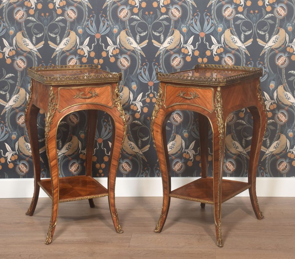 Pair of Walnut and brass night stands