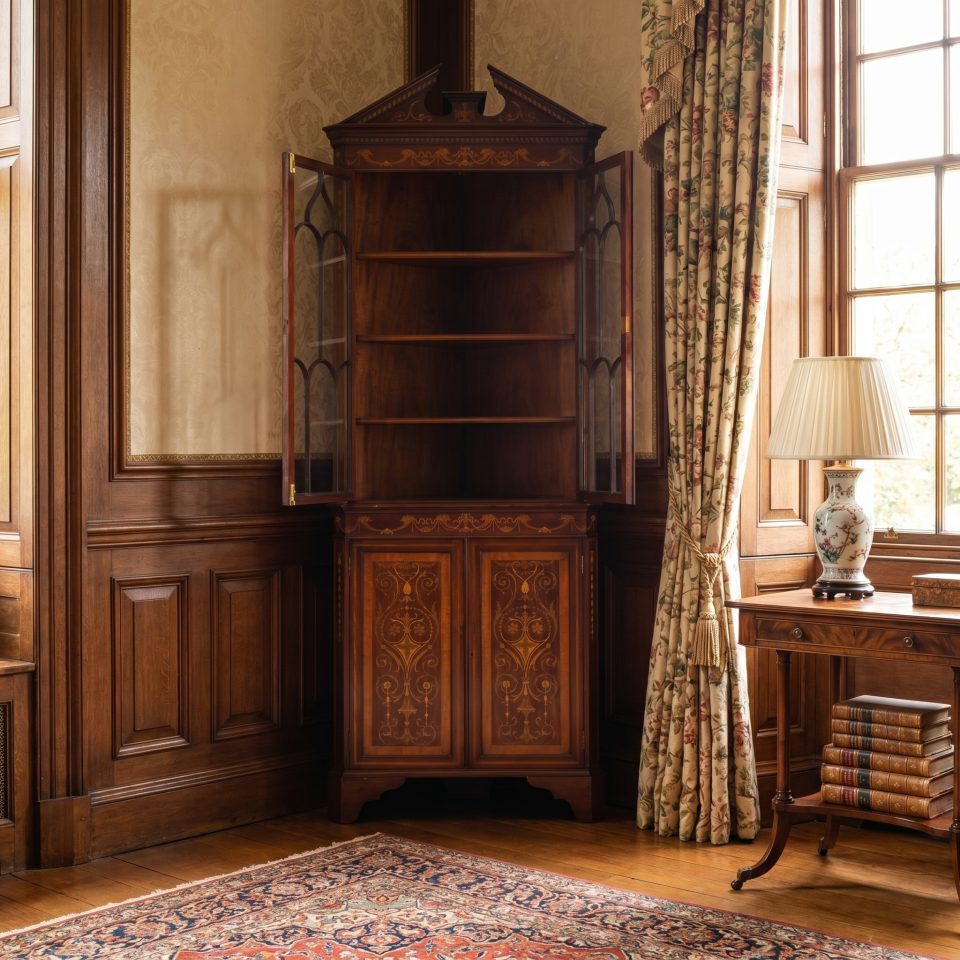 Mahogany inlaid corner cabinet
