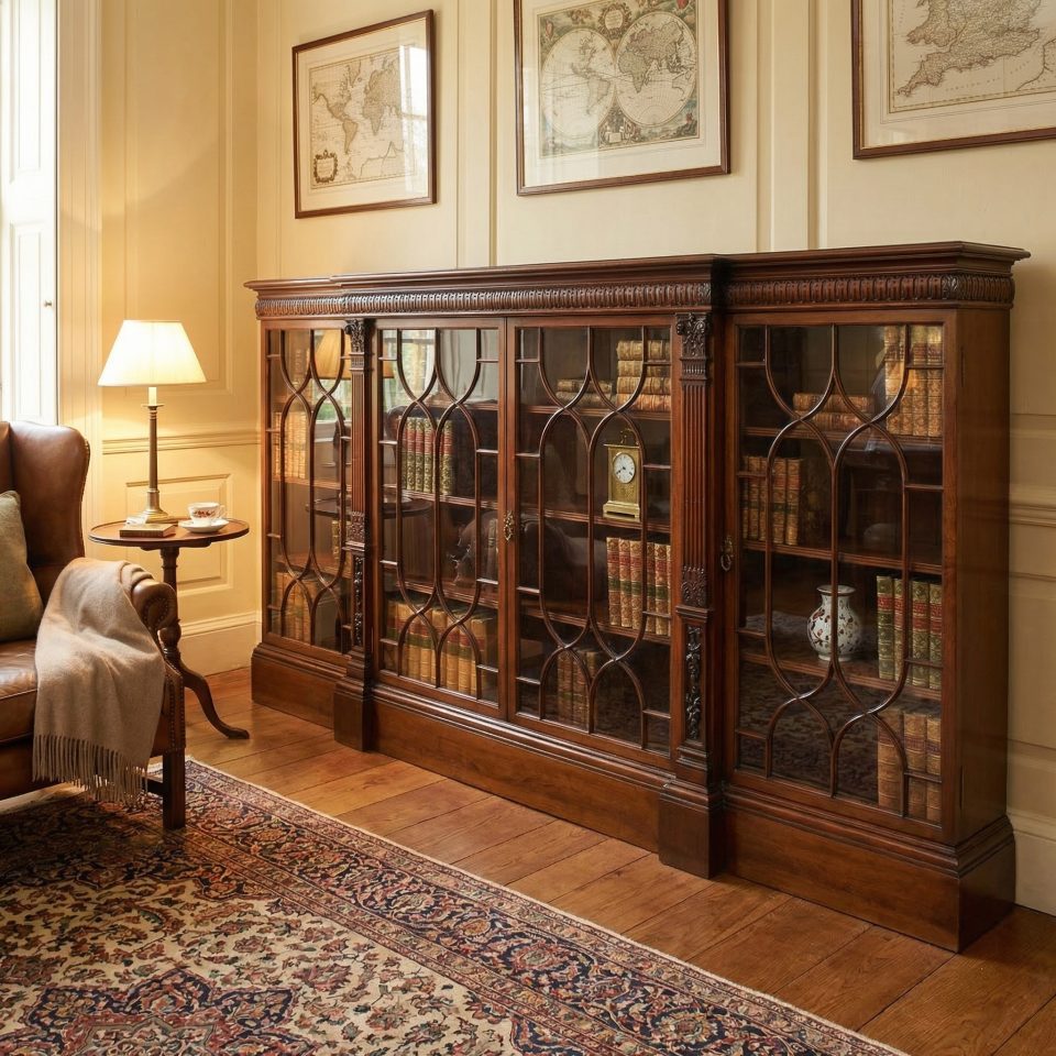 Georgian Style Mahogany Breakfront Glazed Bookcase