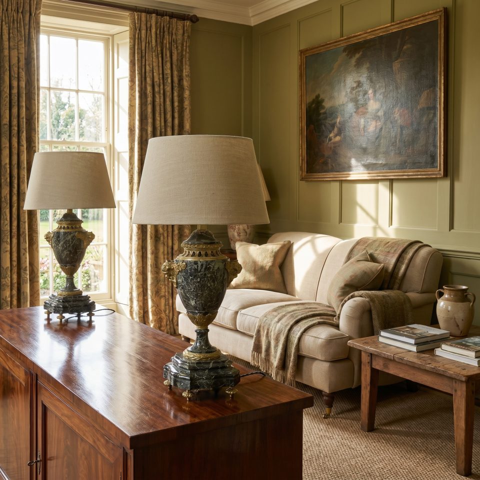 Pair of French ormolu mounted marble table lamps