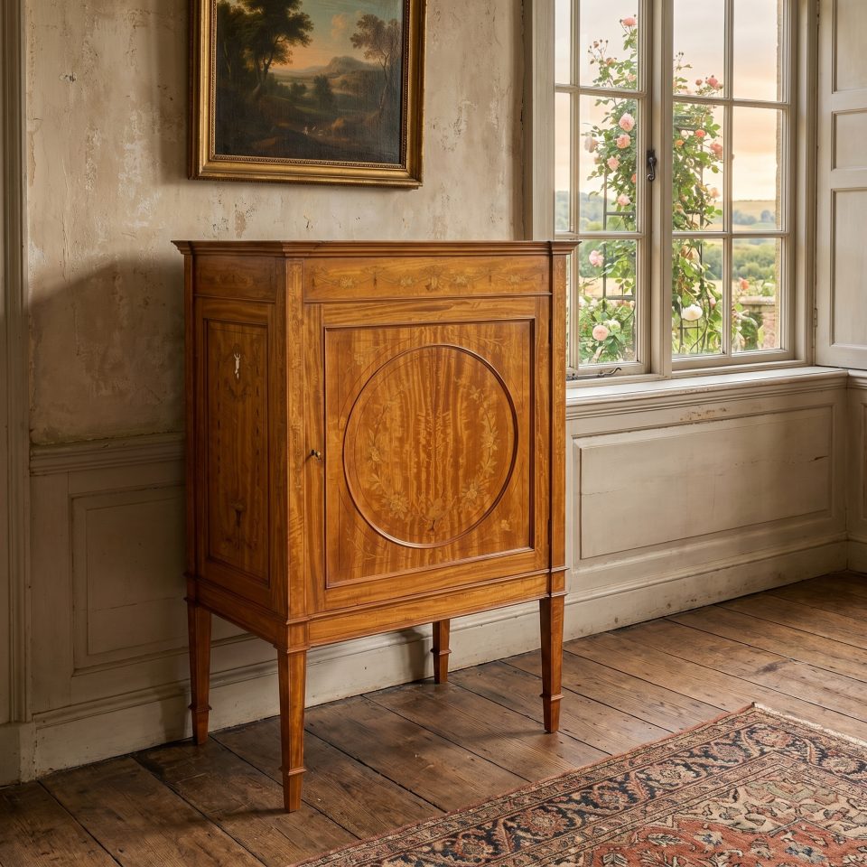 Satinwood Sheraton revival inlaid side cabinet