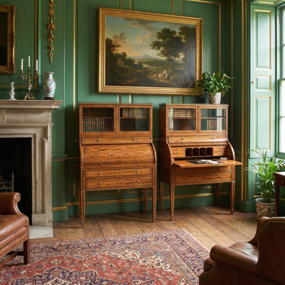 Pair of important Georgian satinwood cylinder cabinets