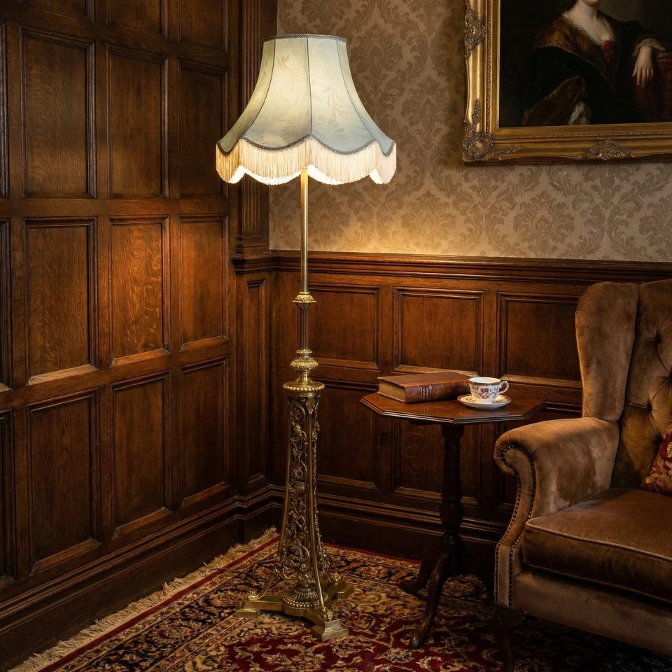 Ornate Brass Floor Lamp with Floral Openwork Base