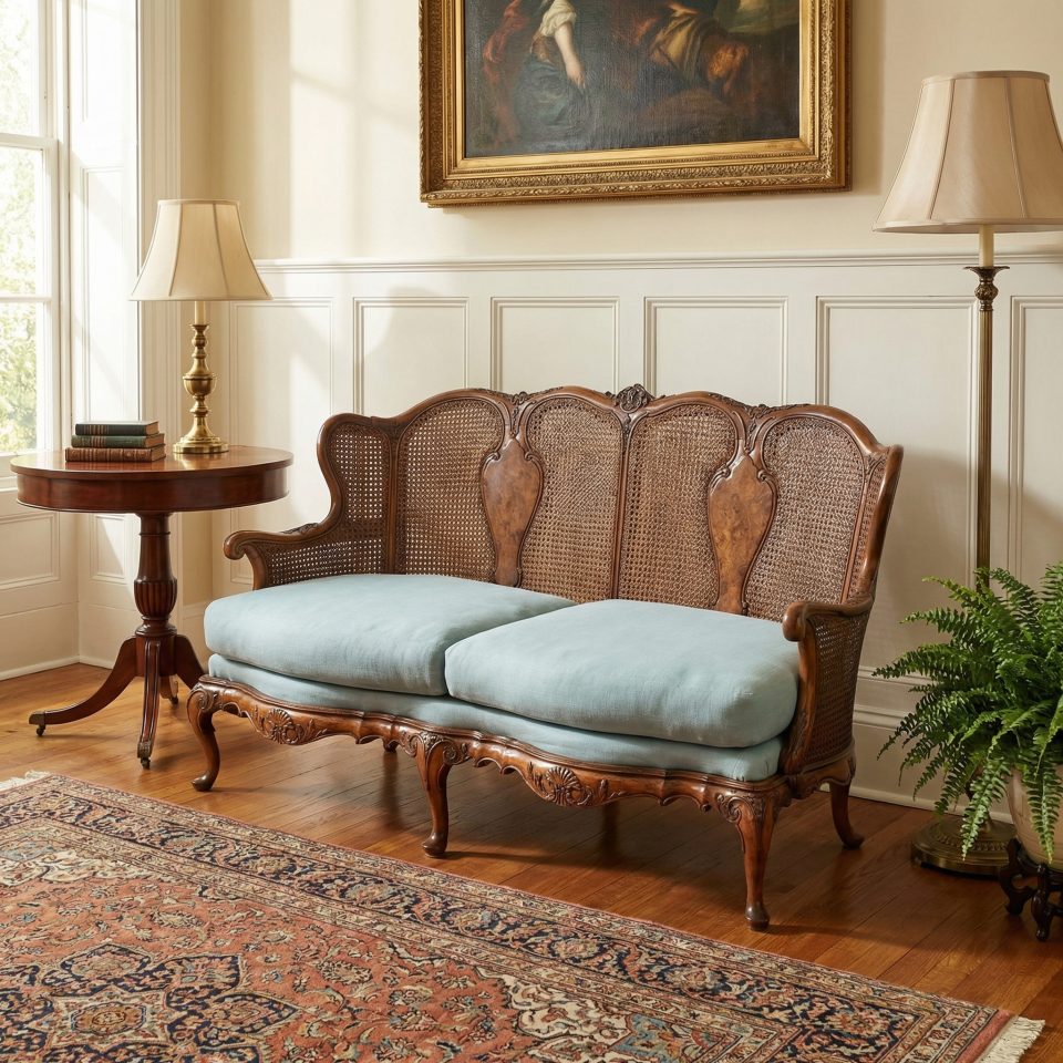 Louis XV Style Carved Walnut and Cane Settee