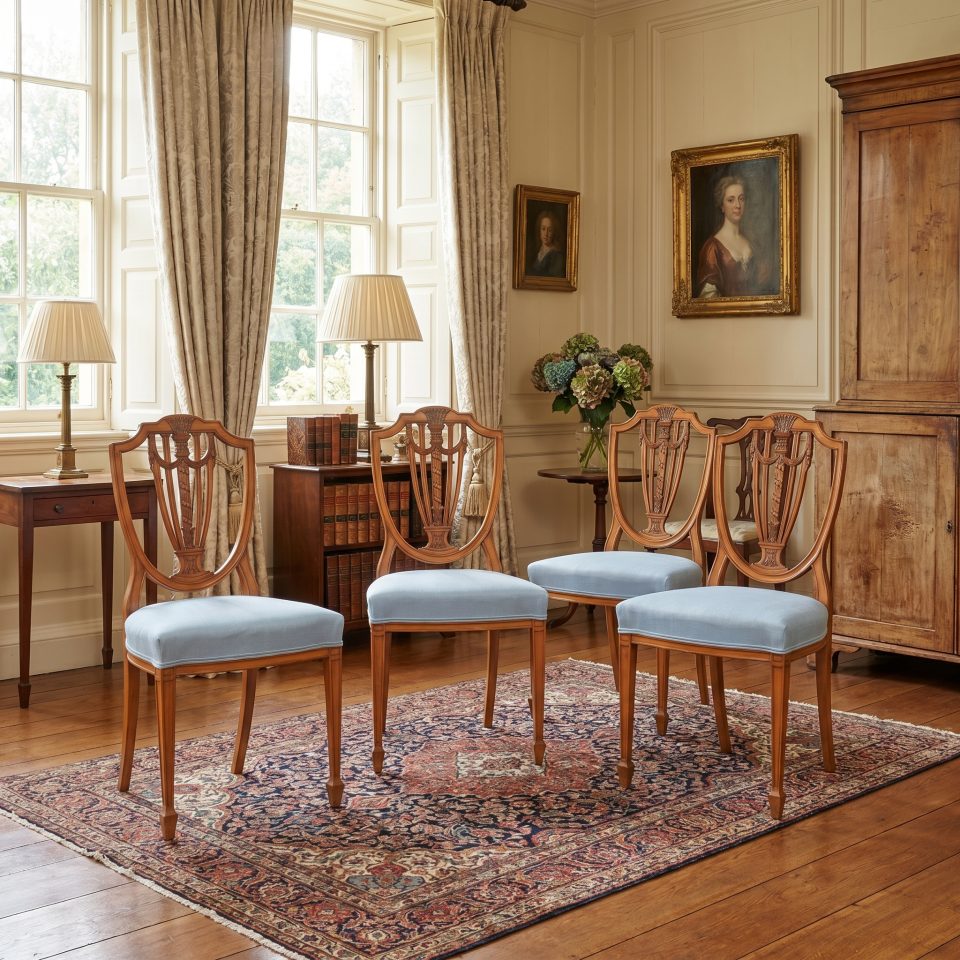 Set of four Georgian revival satinwood side chairs