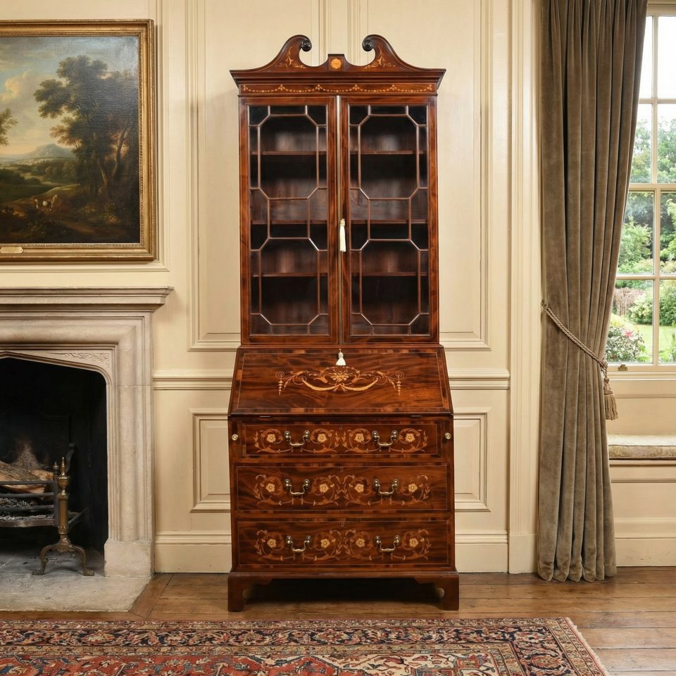 Mahogany inlaid bureau bookcase