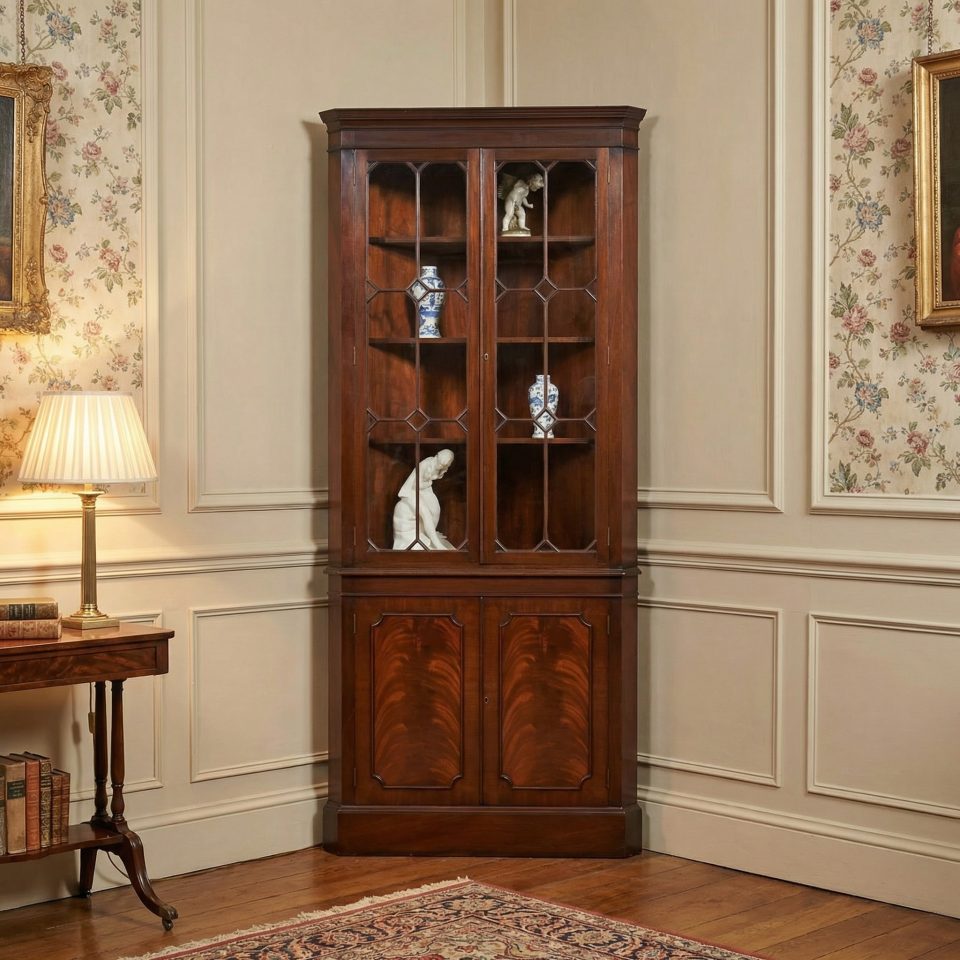 Mahogany glazzed corner cupboard