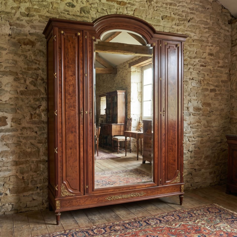 19th Century French Louis XVI Mahogany and Gilt Bronze wardrobe