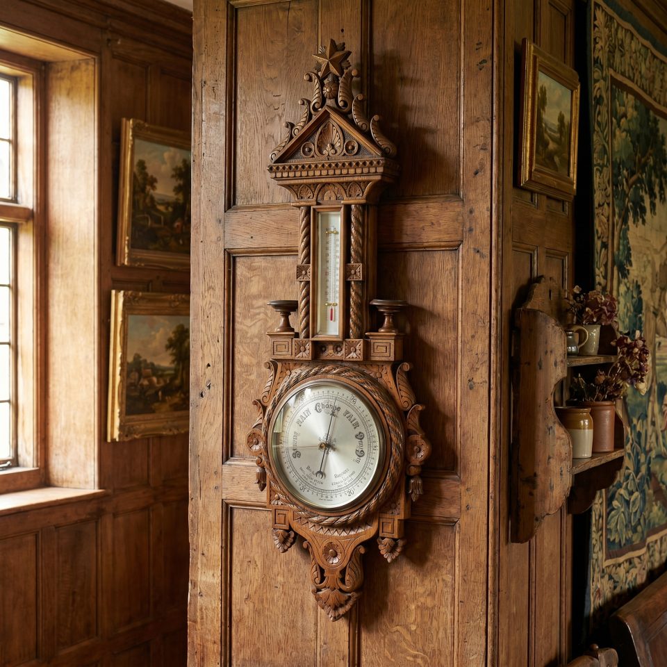 Carved oak wall hanging Banjo barometer