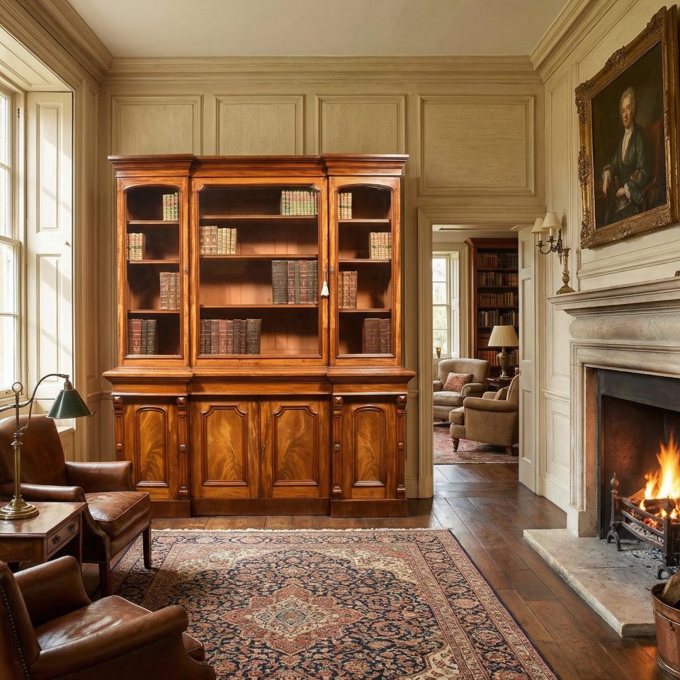 Mahogany four door breakfront library bookcase