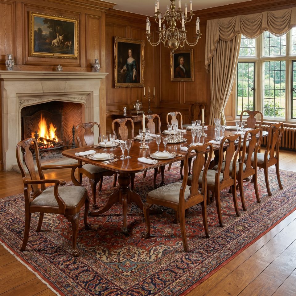 Set of ten walnut George II style dining chairs