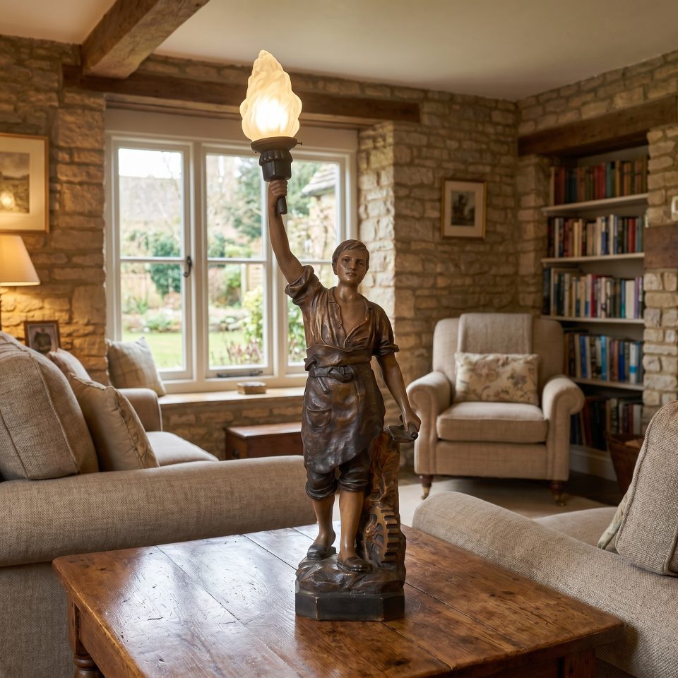 Austrian painted terracotta figural table lamp