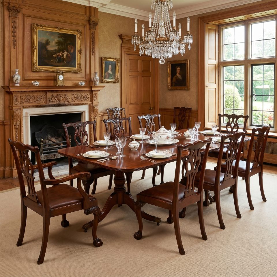 Set of eight mahogany dining chairs in Chippendale Style