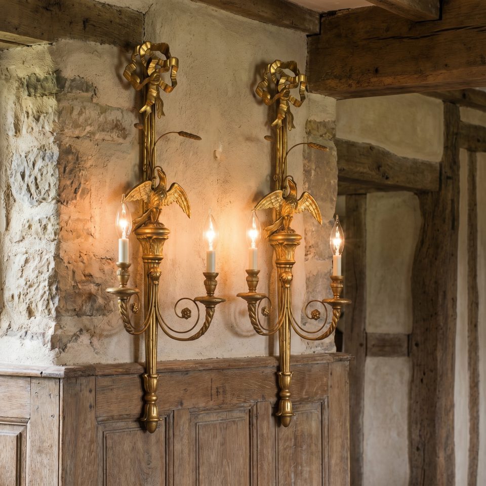 Pair of carved and gilded wall lights