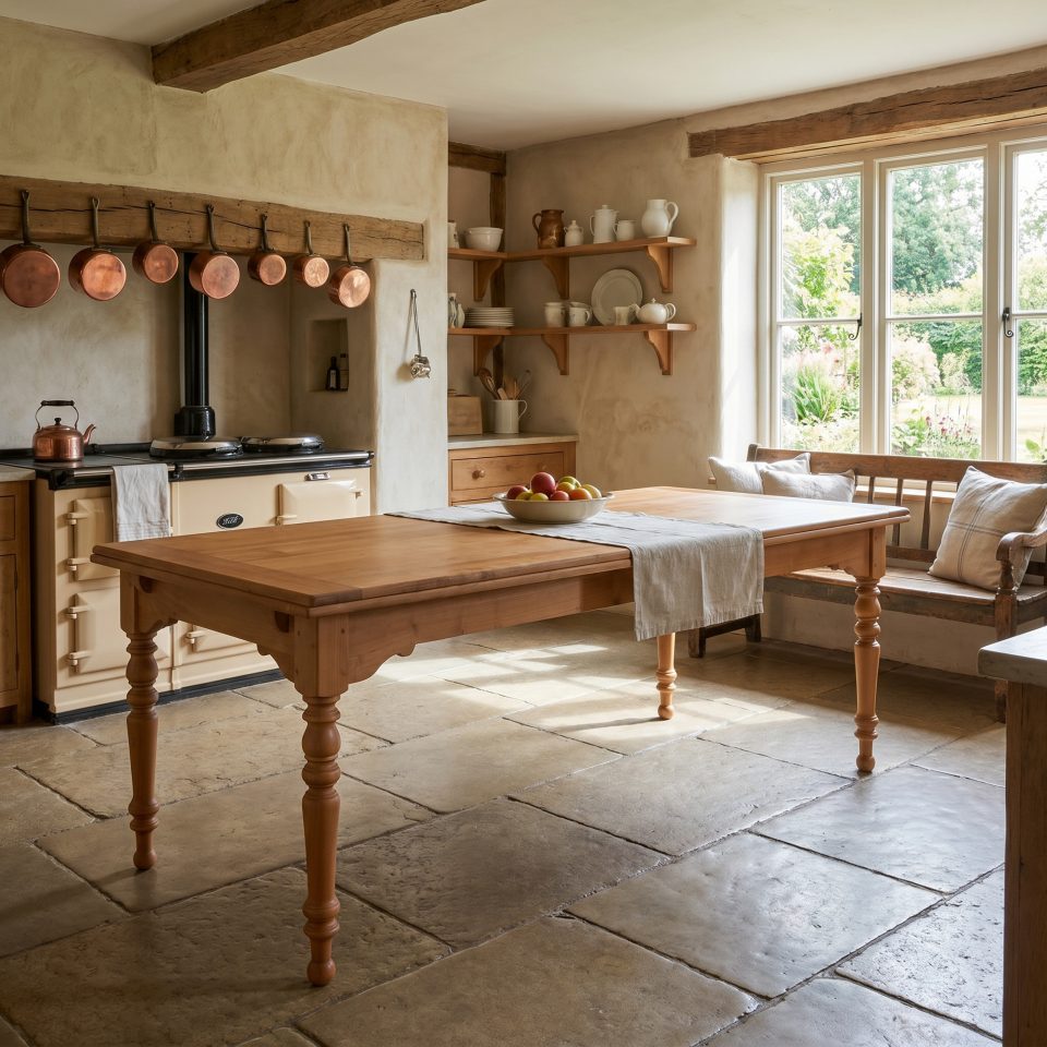 Very large fruitwood farmhouse table