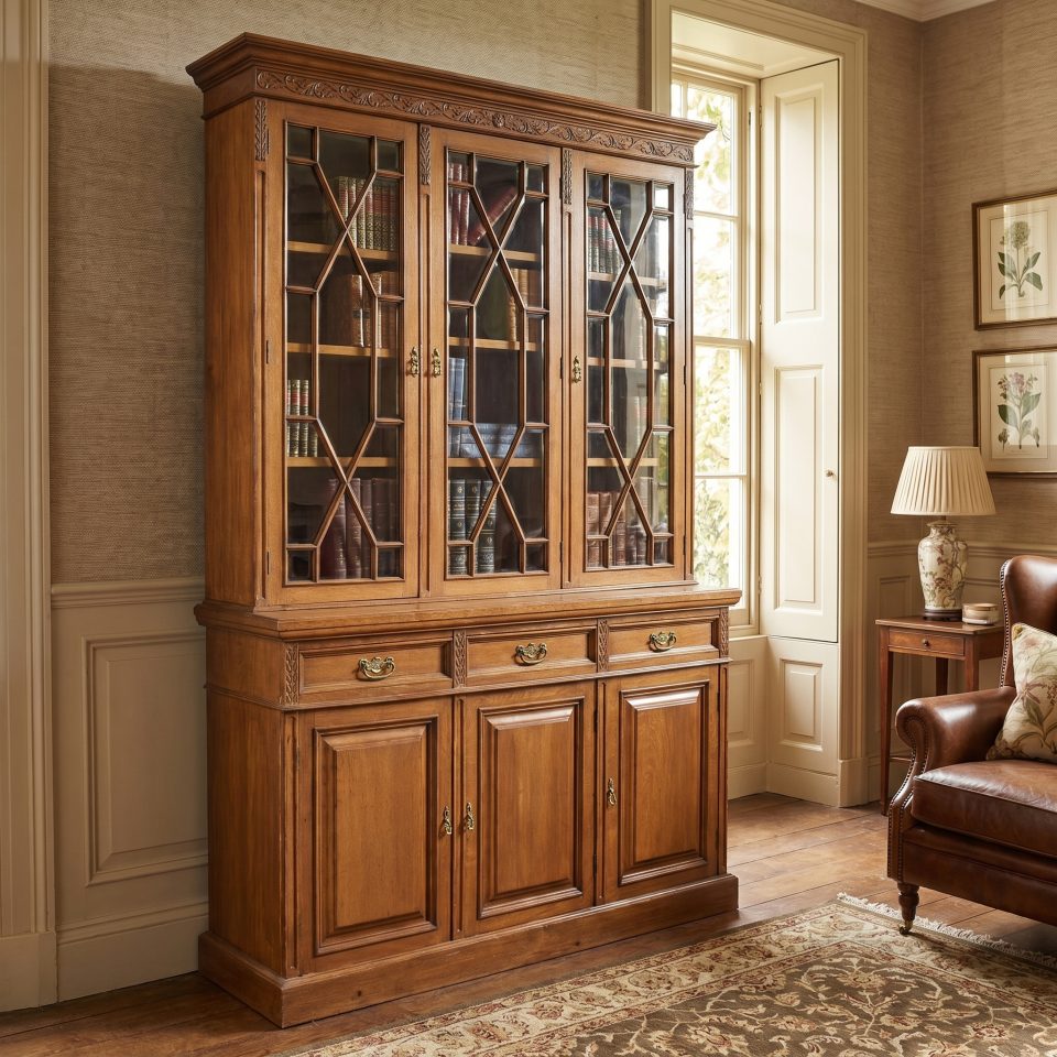 Oak three door bookcase