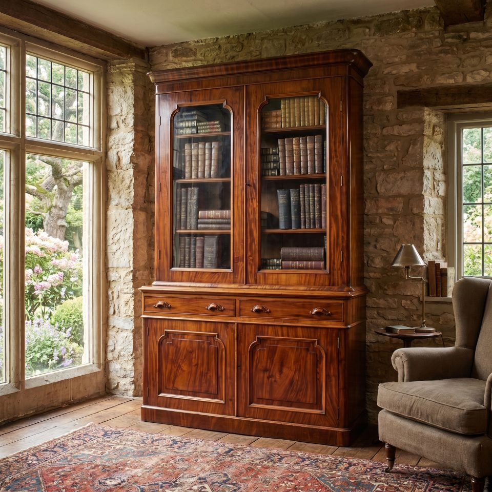 Mahogany two door bookcase