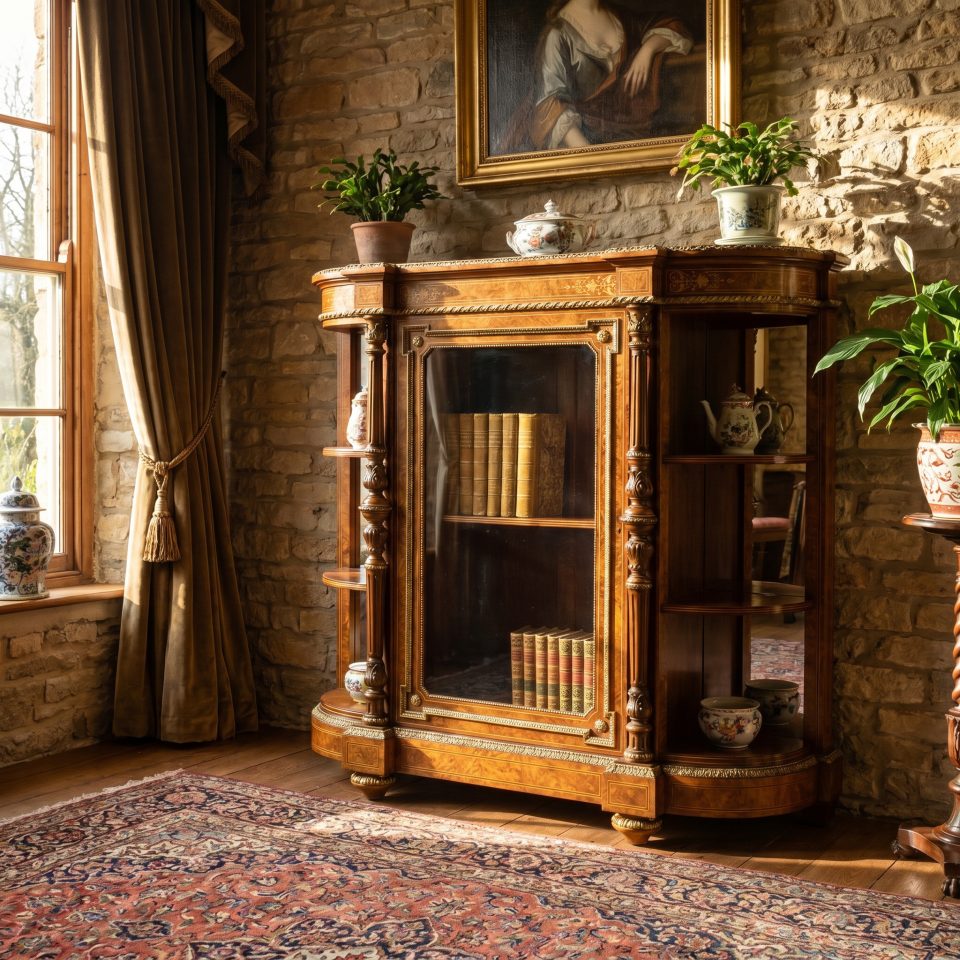 19th Century figured walnut credenza of small proportions