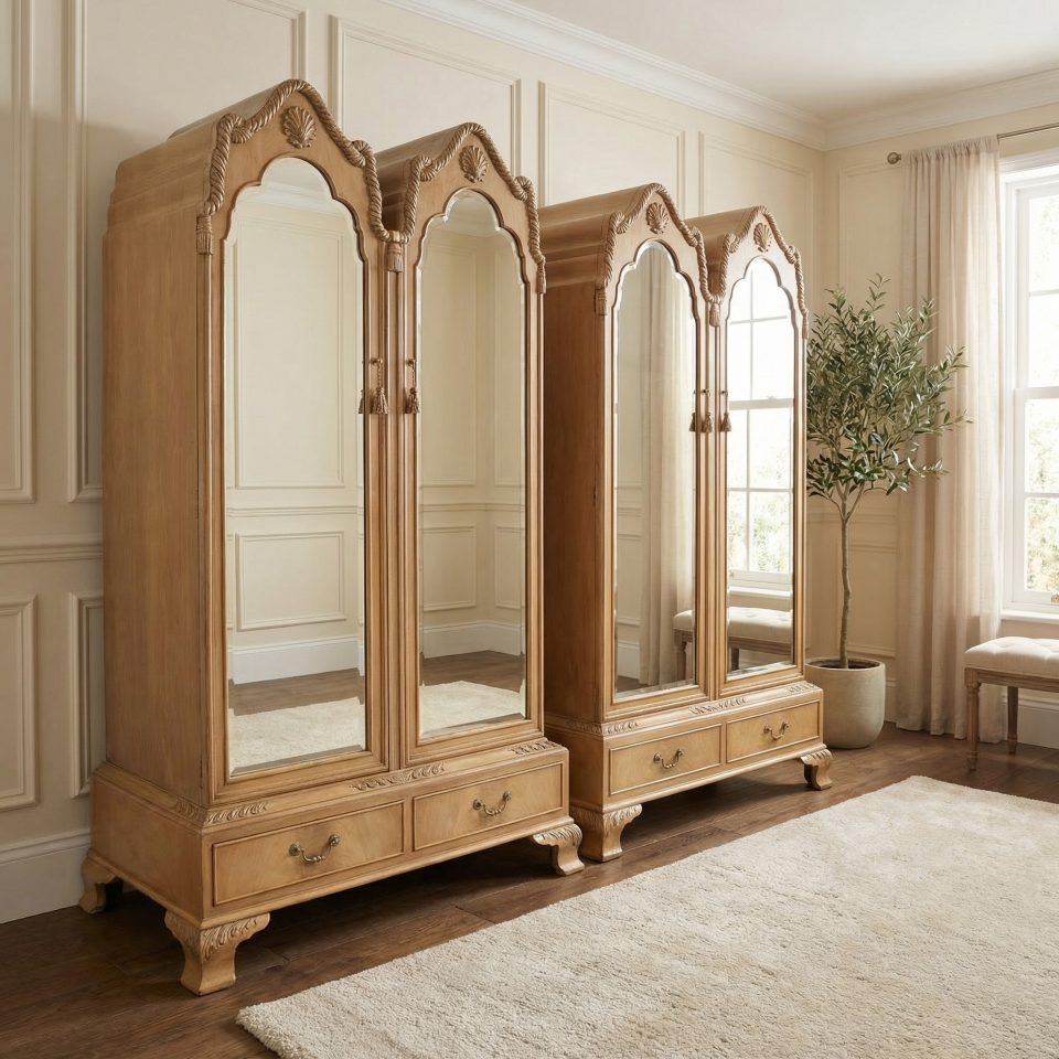 Near pair of walnut wardrobes