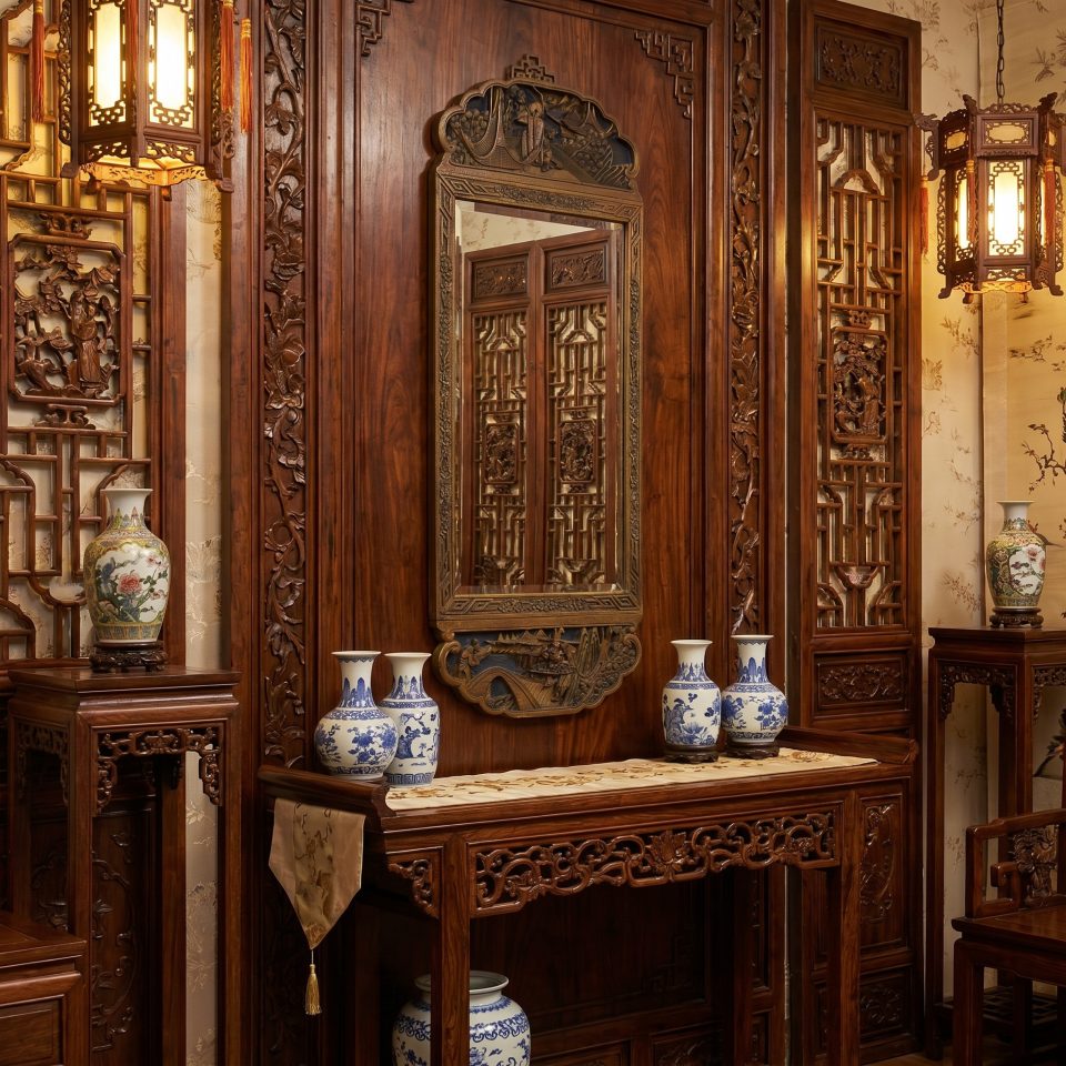 Oriental carved wall mirror
