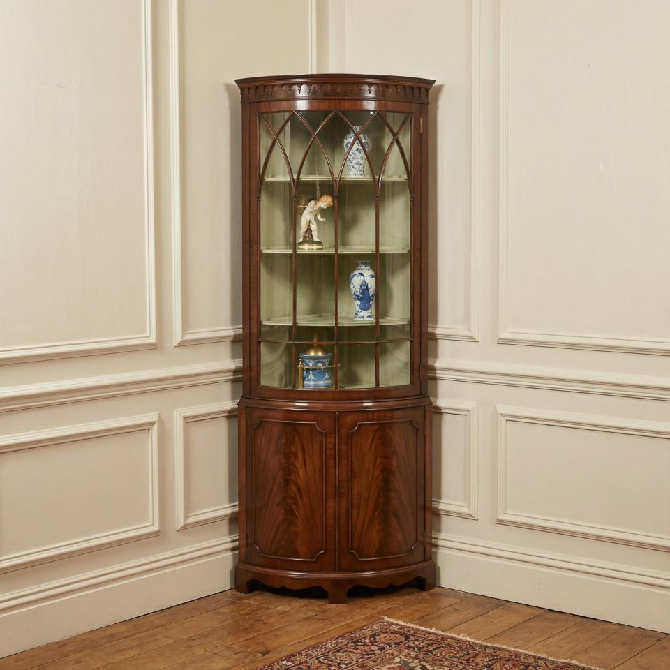 Georgian-Style Mahogany Corner Display Cabinet with Astragal Glazed Door