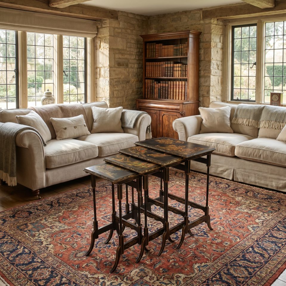 Exceptional Set of Four Chinoiserie Decorated Nest of Tables