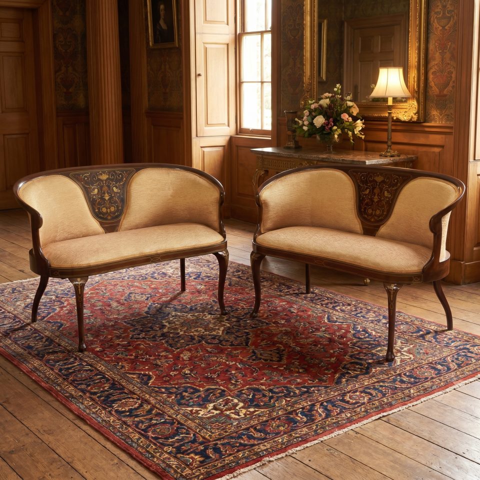Pair of Inlaid Mahogany Settees