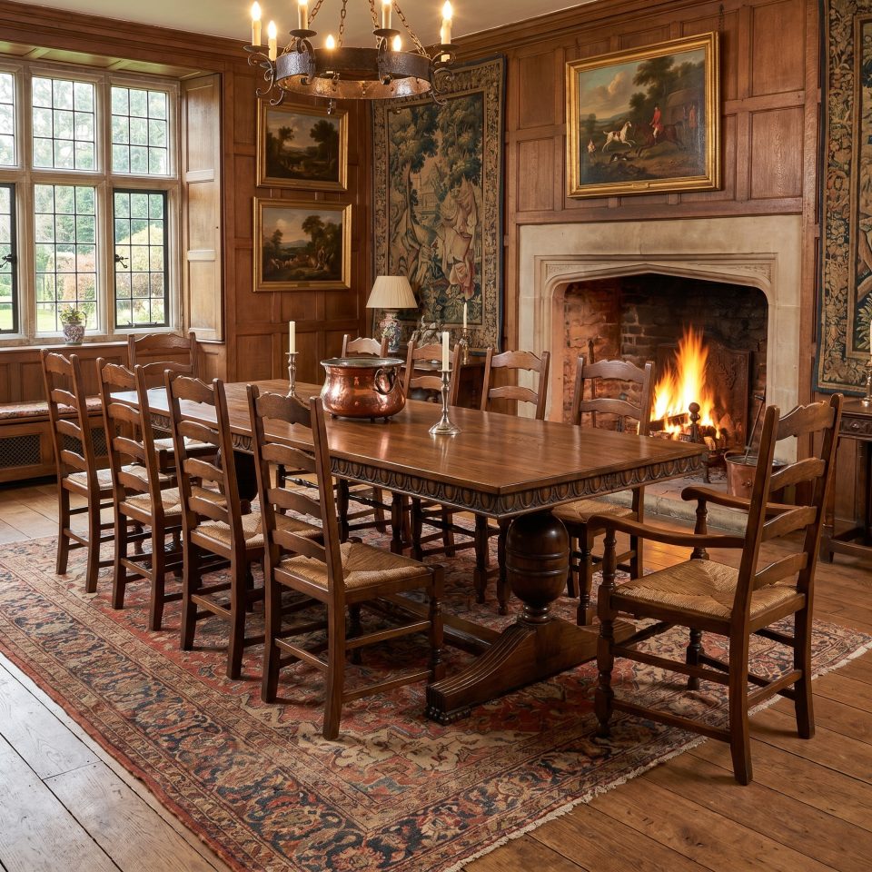 Large Carved Oak Refectory Dining Table