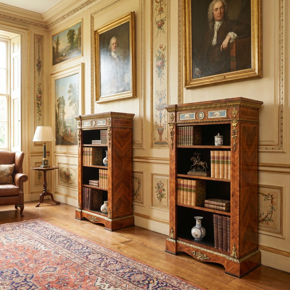 Pair of Exceptional Kingwood and Tulipwood Open Bookcases