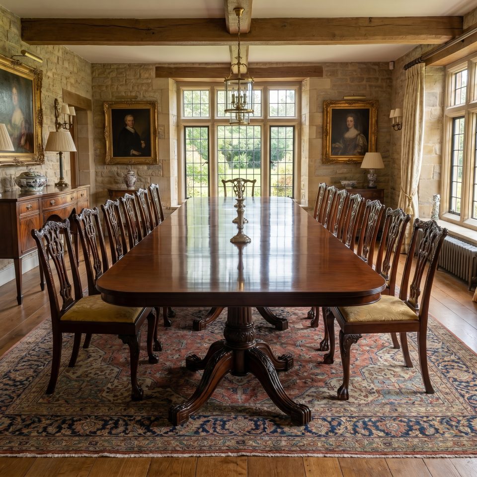 Large Regency Revival Triple-Pedestal Mahogany Dining Table