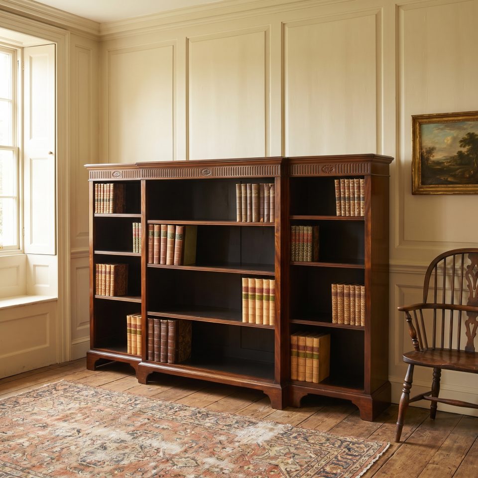 Large Mahogany Breakfront Library Bookcase
