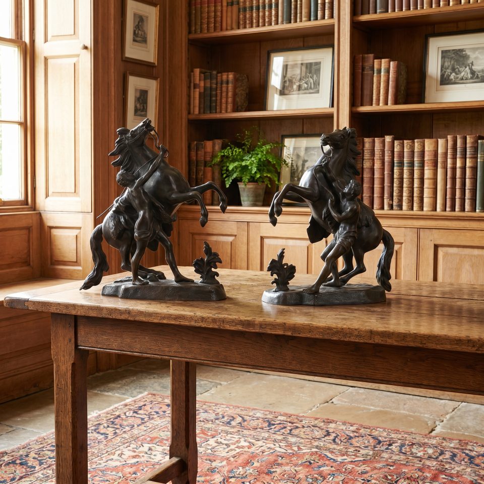 Pair of Late 19th Century Bronze Figures of the Marly Horses, After Guillaume Coustou