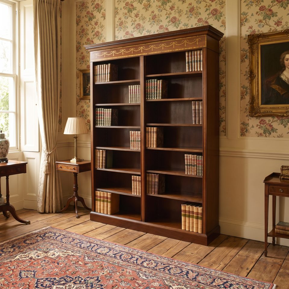 Sheraton Revival Inlaid Mahogany Open Bookcase