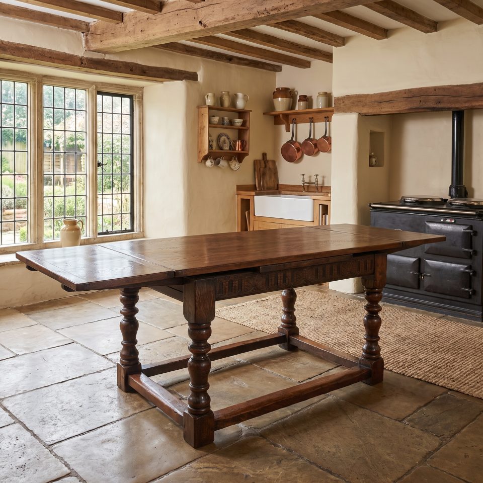 Jacobean Style Oak Draw-Leaf Dining Table