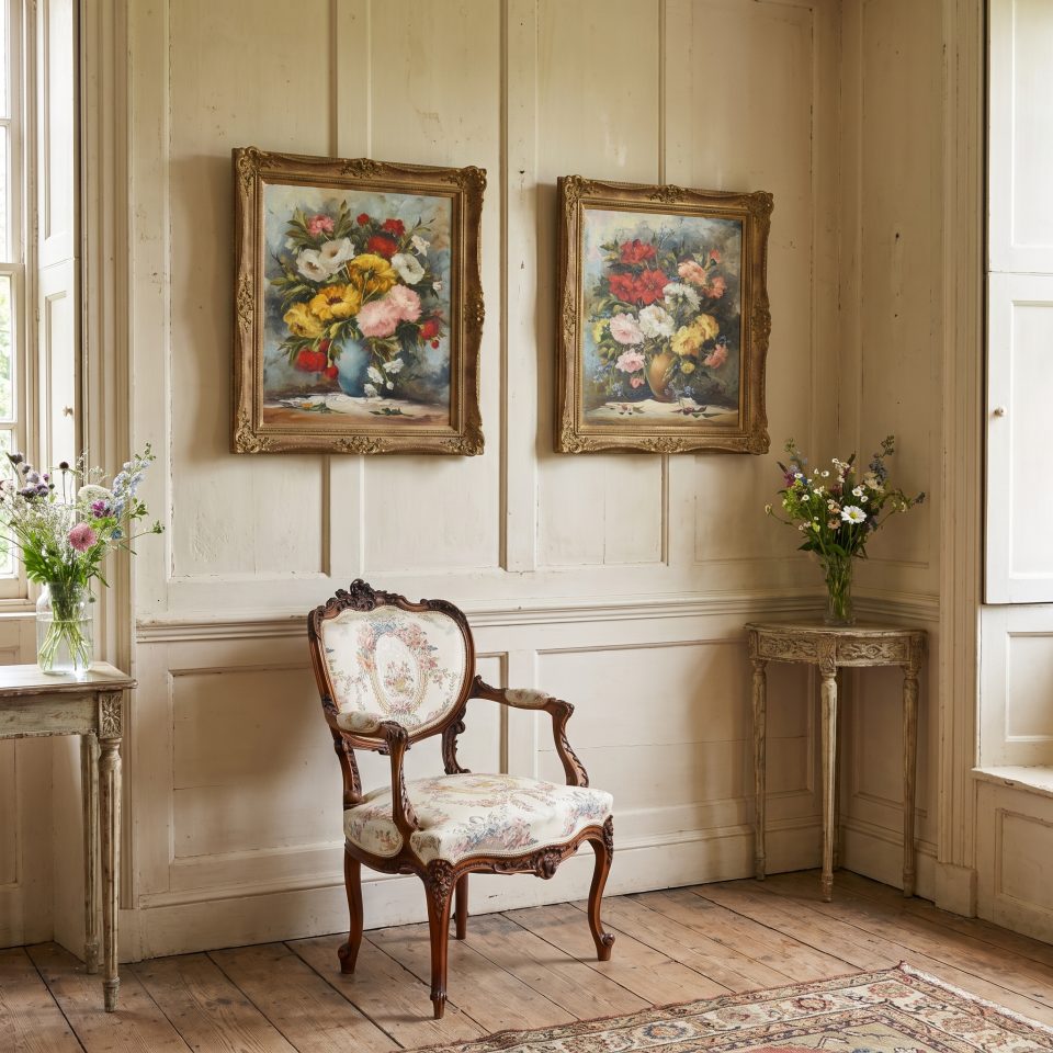 Pair of Floral Still Life Oil Paintings by Manuela Bonati
