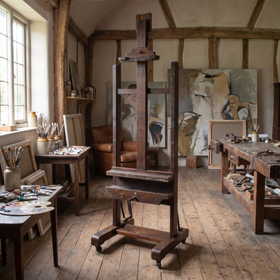 Fully Adjustable Oak Artist's Studio Easel by C. Roberson & Co London