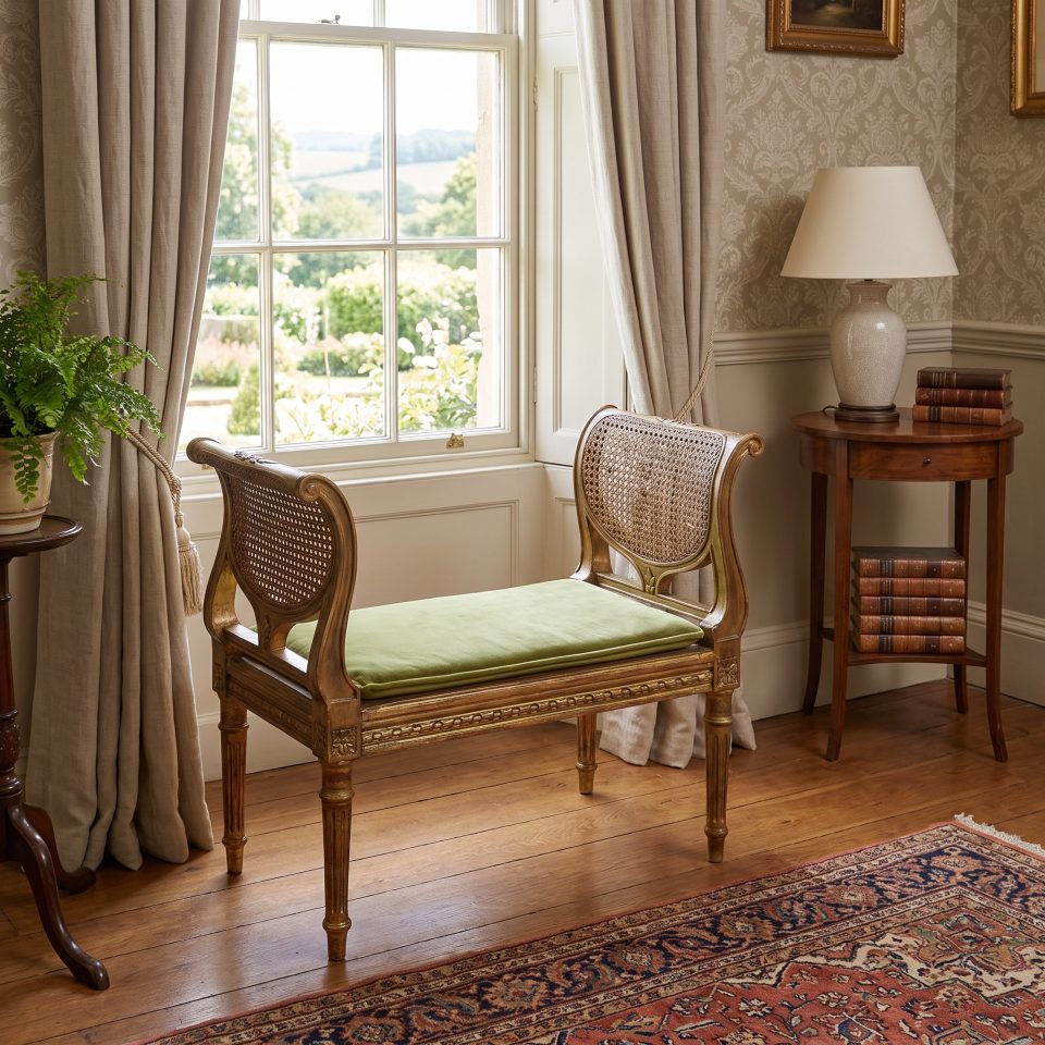 Louis XVI Style Giltwood and Cane Window Stool
