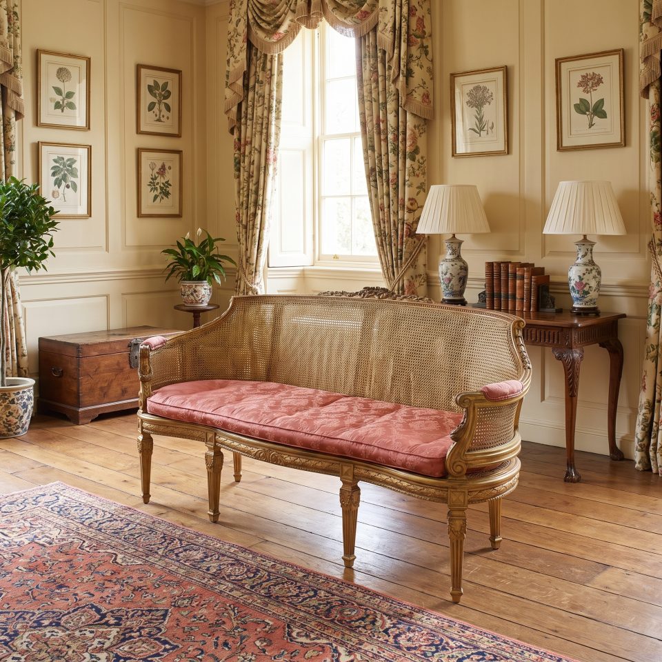 French Louis XVI Style Giltwood and Cane Settee