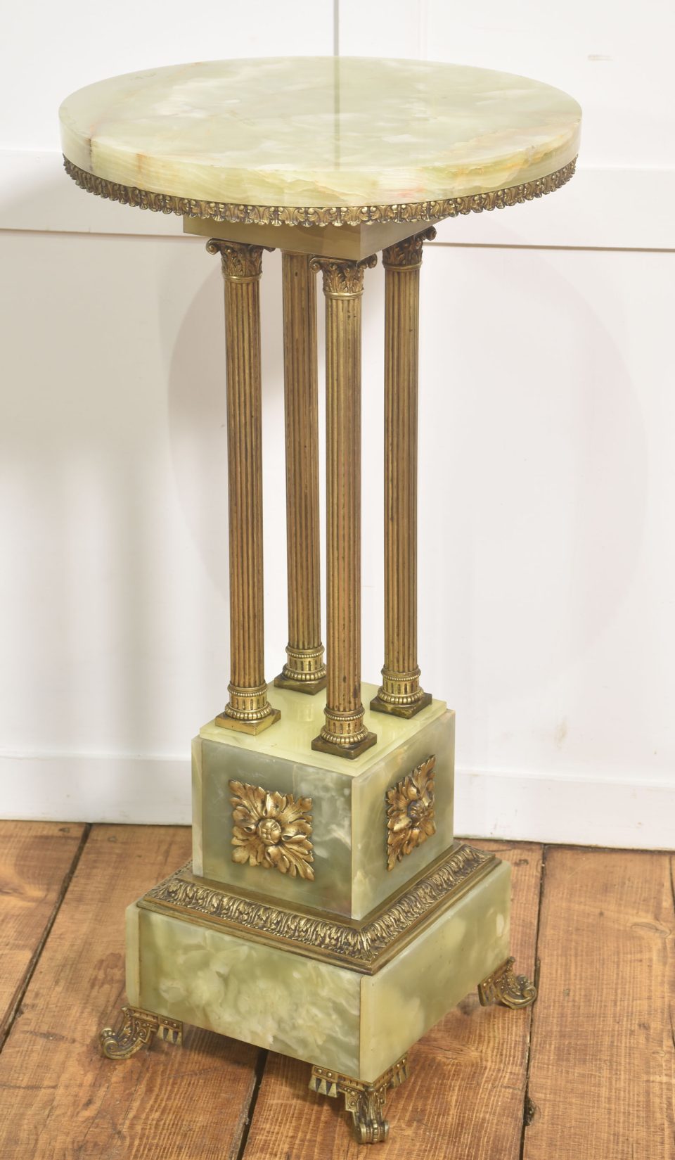 Neoclassical Onyx and Gilt Brass Pedestal Table