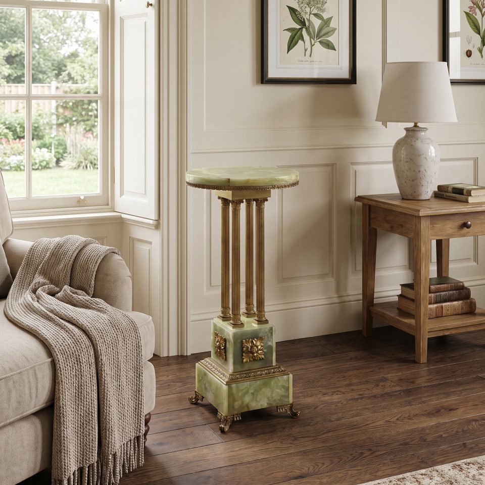 Neoclassical Onyx and Gilt Brass Pedestal Table