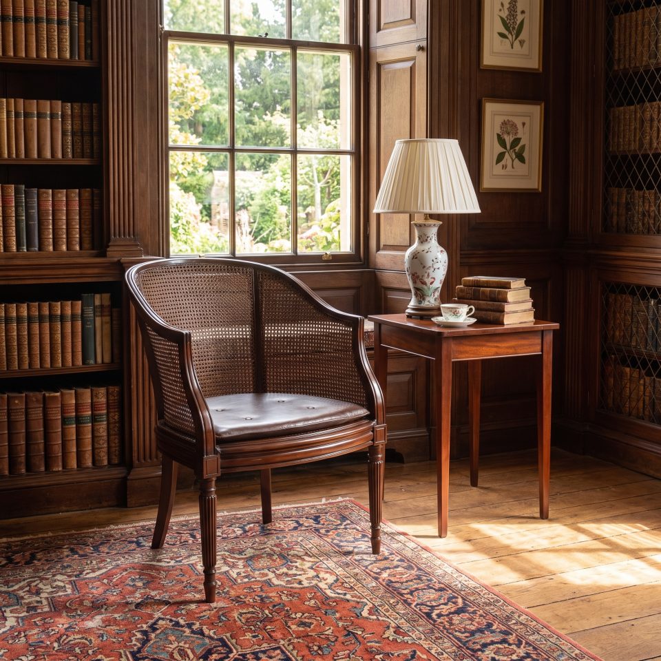 Edwardian Mahogany and Cane Tub Armchair